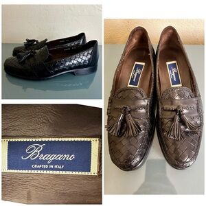 Bragano Cole Haan M's Loafer Size 9.5 Narrow Woven Black Tassel Dress Shoe Italy